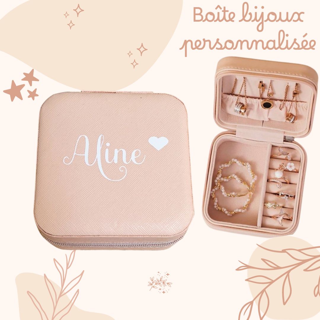 Boîte à bijoux rose personnalisée coffret