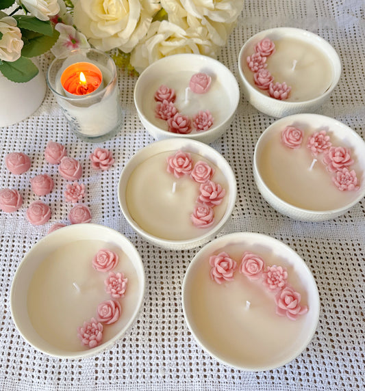 Bougie fleurs roses