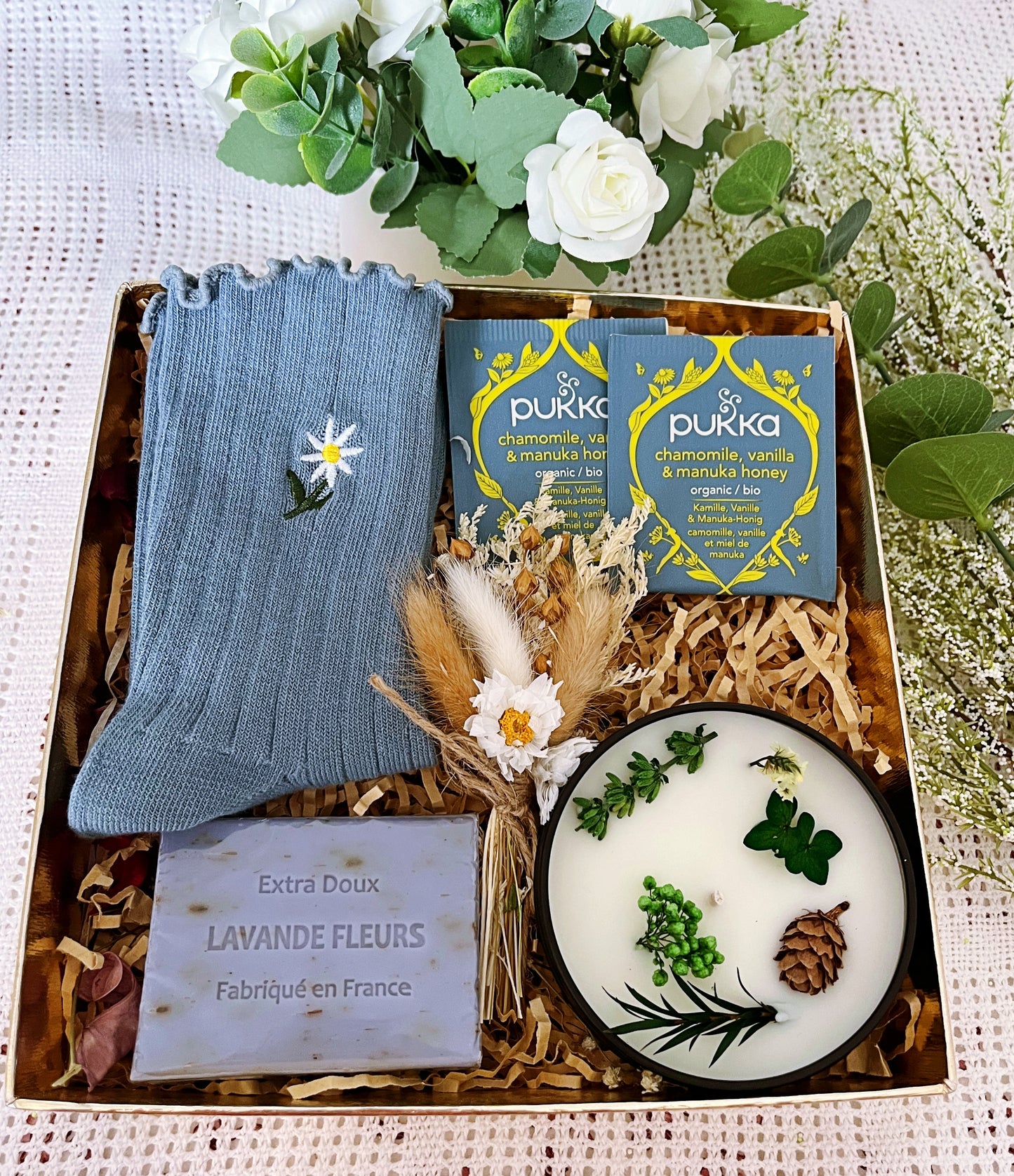 Coffret bougie fleurs séchées