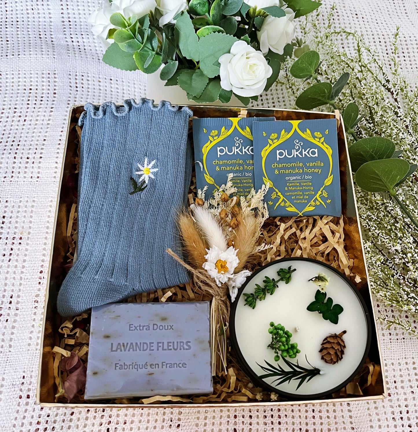 Coffret bougie fleurs séchées