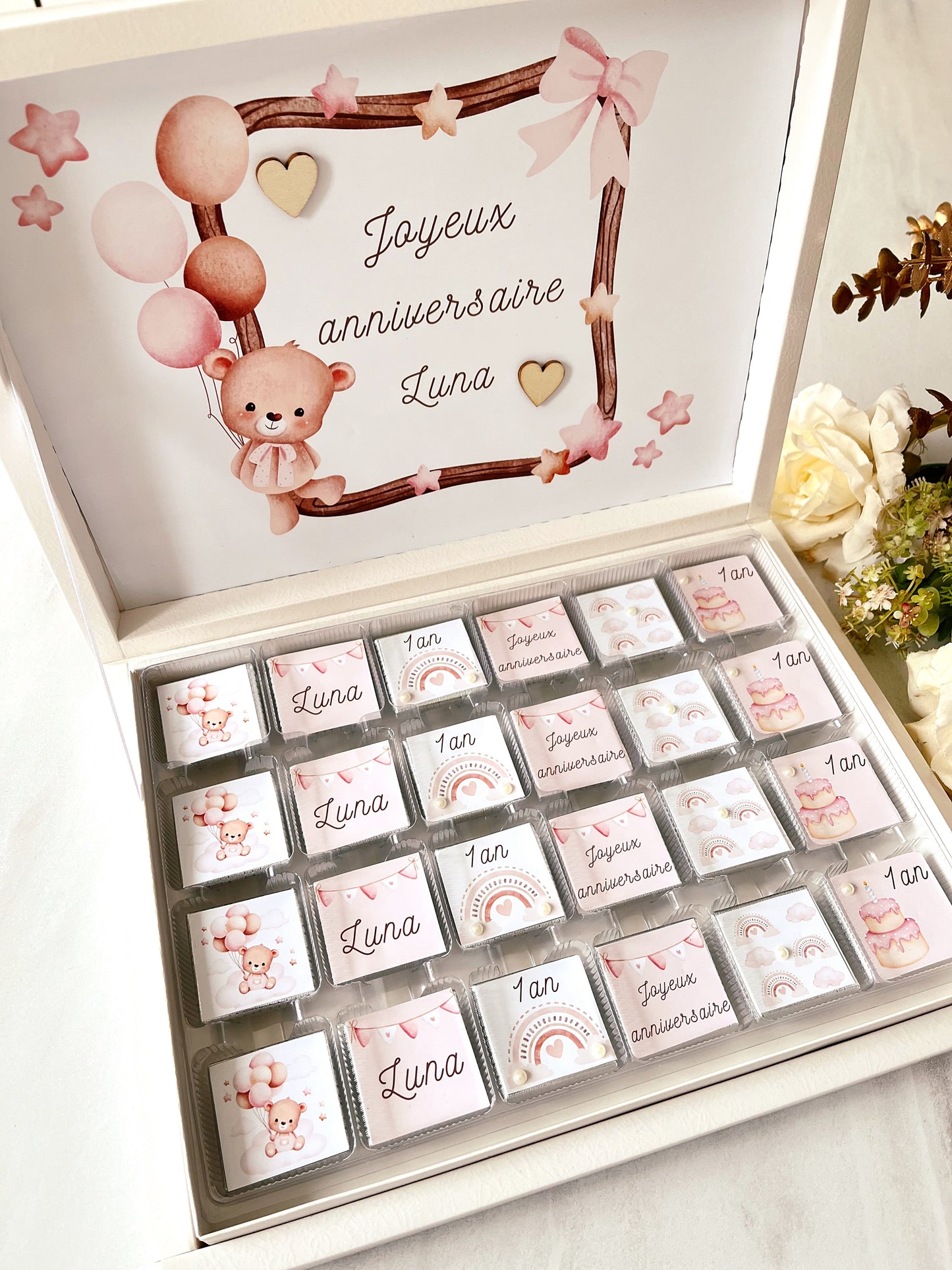 Boîte de chocolats personnalisée anniversaire fille