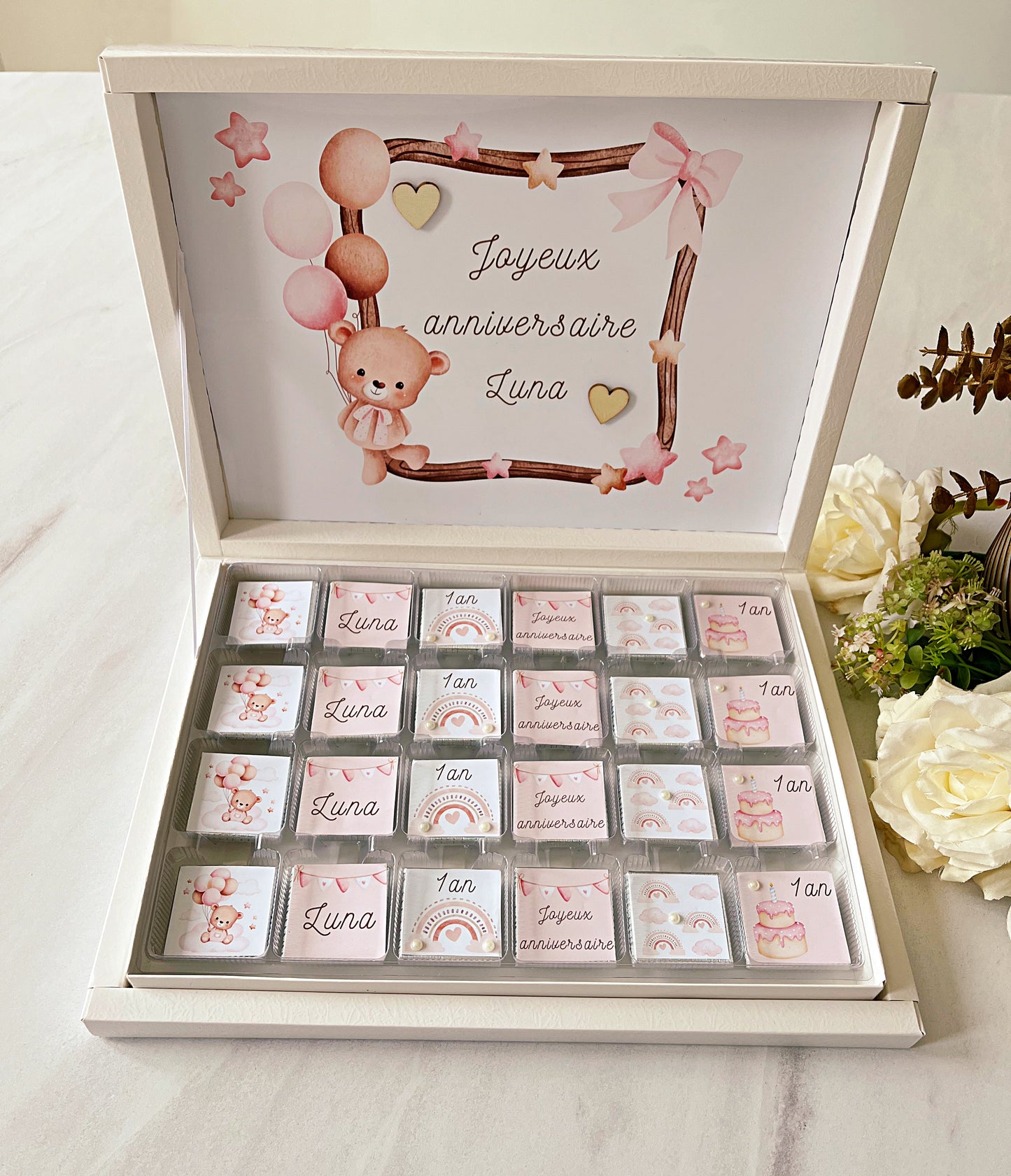 Boîte de chocolats personnalisée anniversaire fille