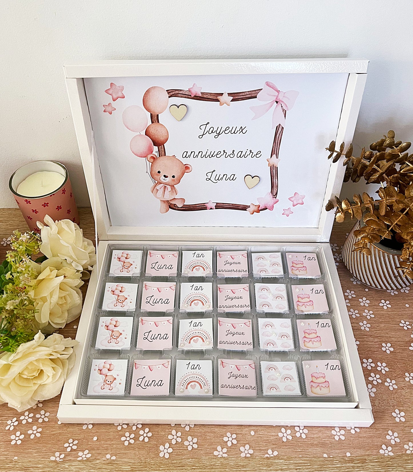 Boîte de chocolats personnalisée anniversaire fille
