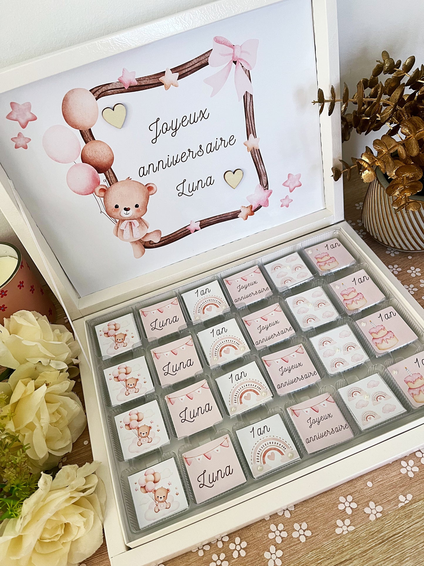 Boîte de chocolats personnalisée anniversaire fille