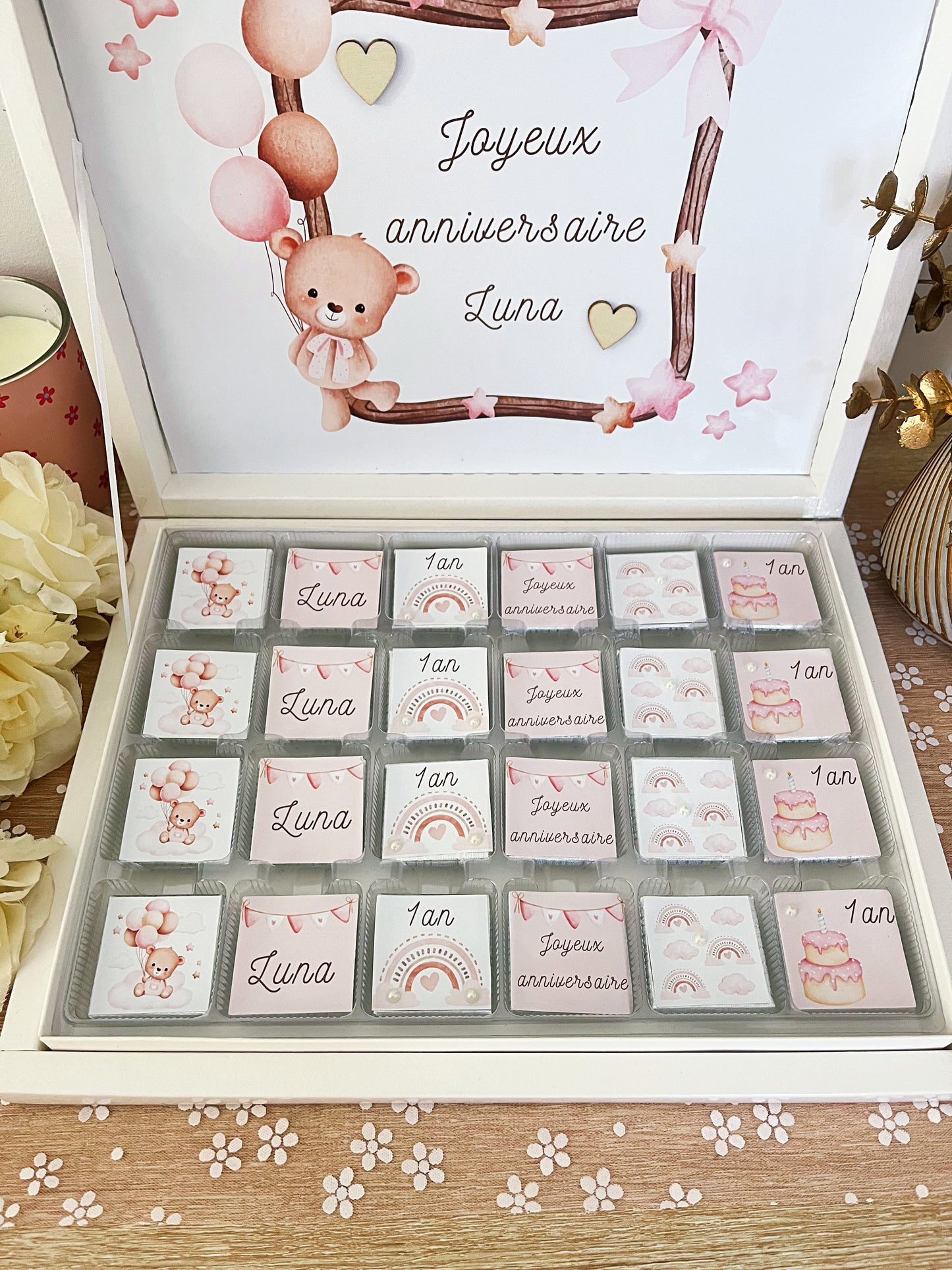 Boîte de chocolats personnalisée anniversaire fille