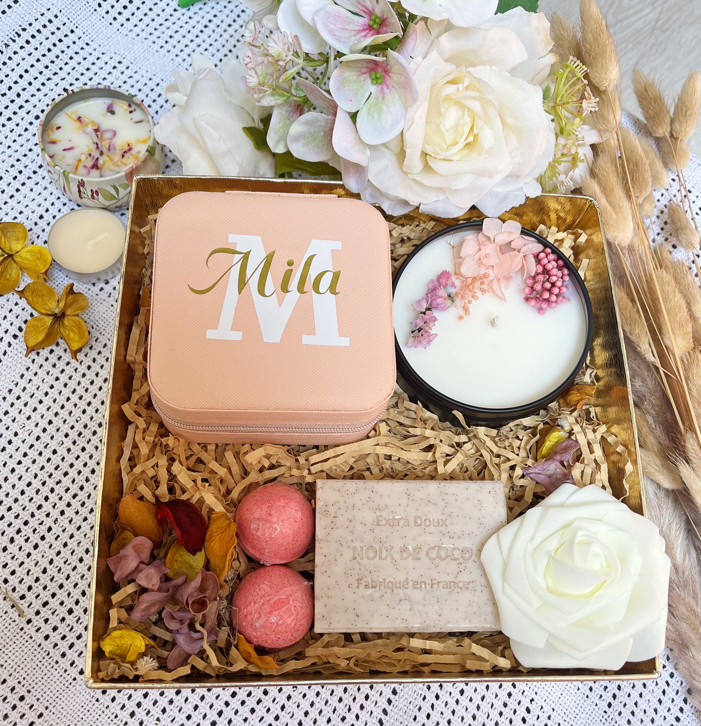 Boîte à bijoux rose personnalisée coffret