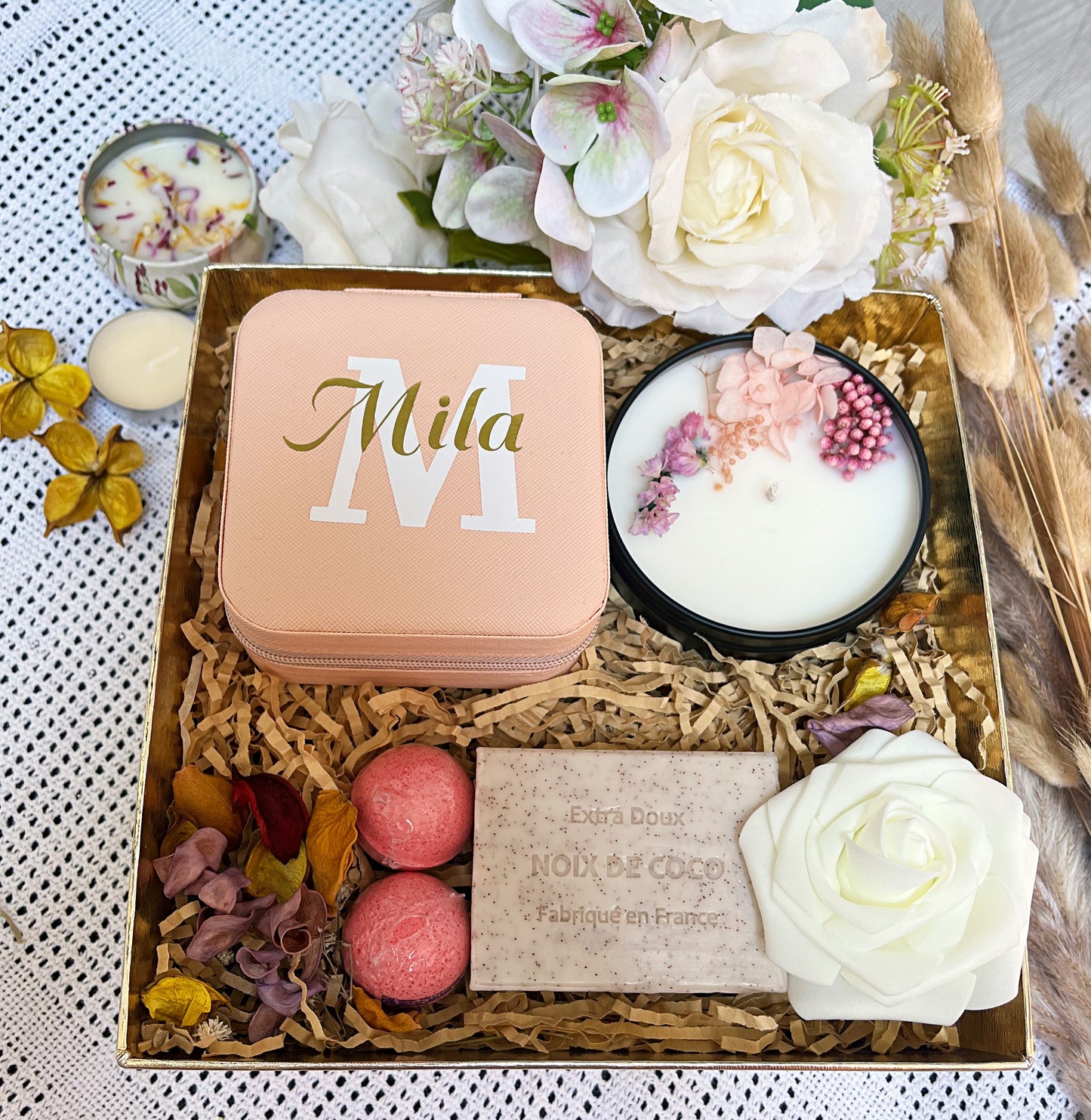 Boîte à bijoux rose personnalisée coffret