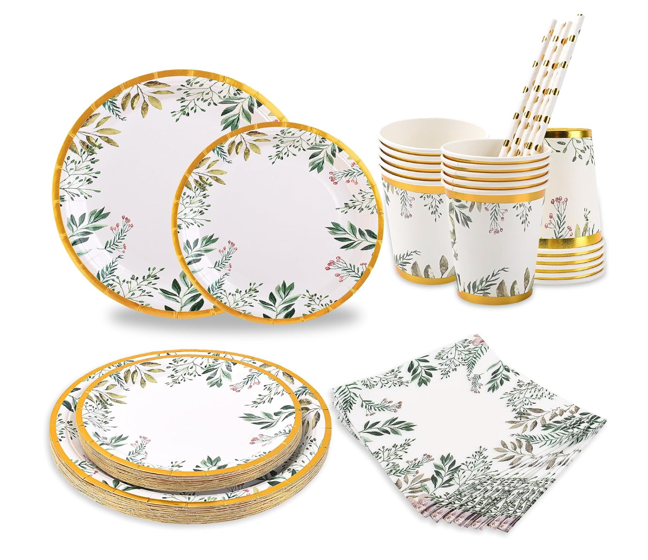 Kit de vaisselle de fête feuilles dorées