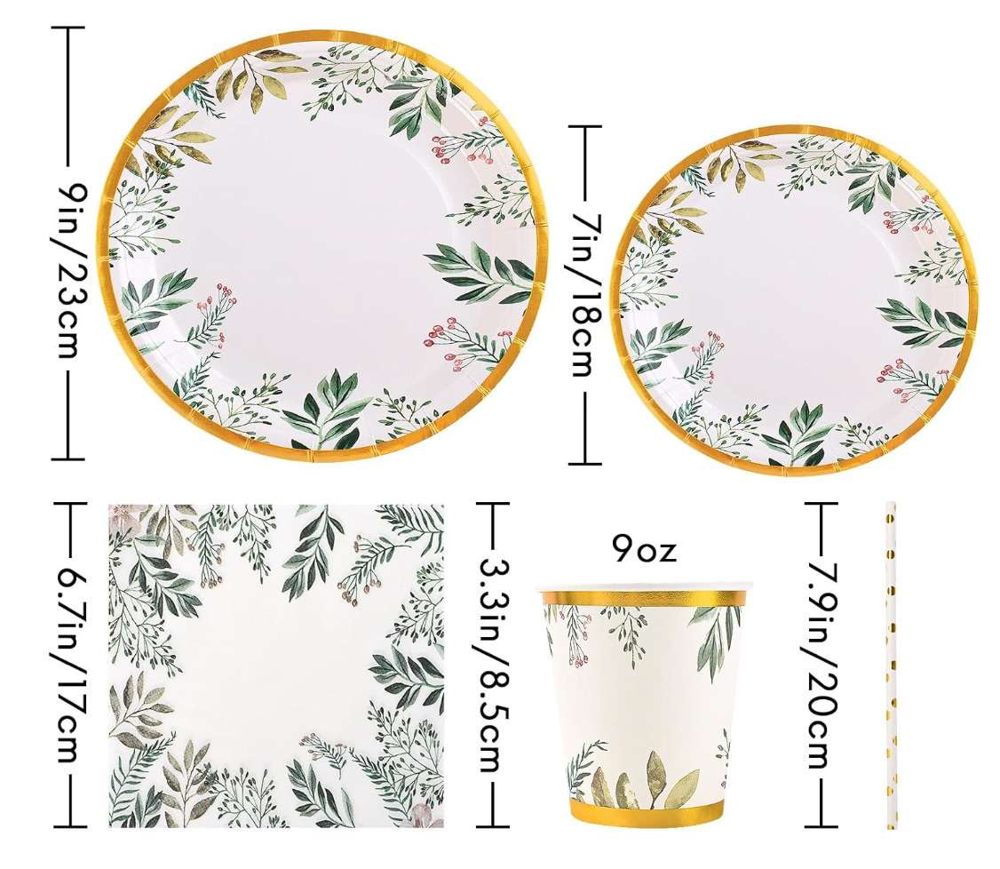 Kit de vaisselle de fête feuilles dorées