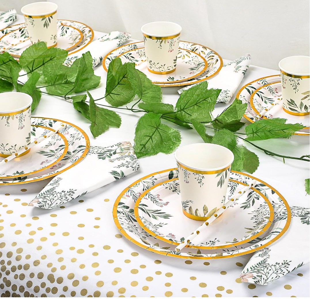 Kit de vaisselle de fête feuilles dorées