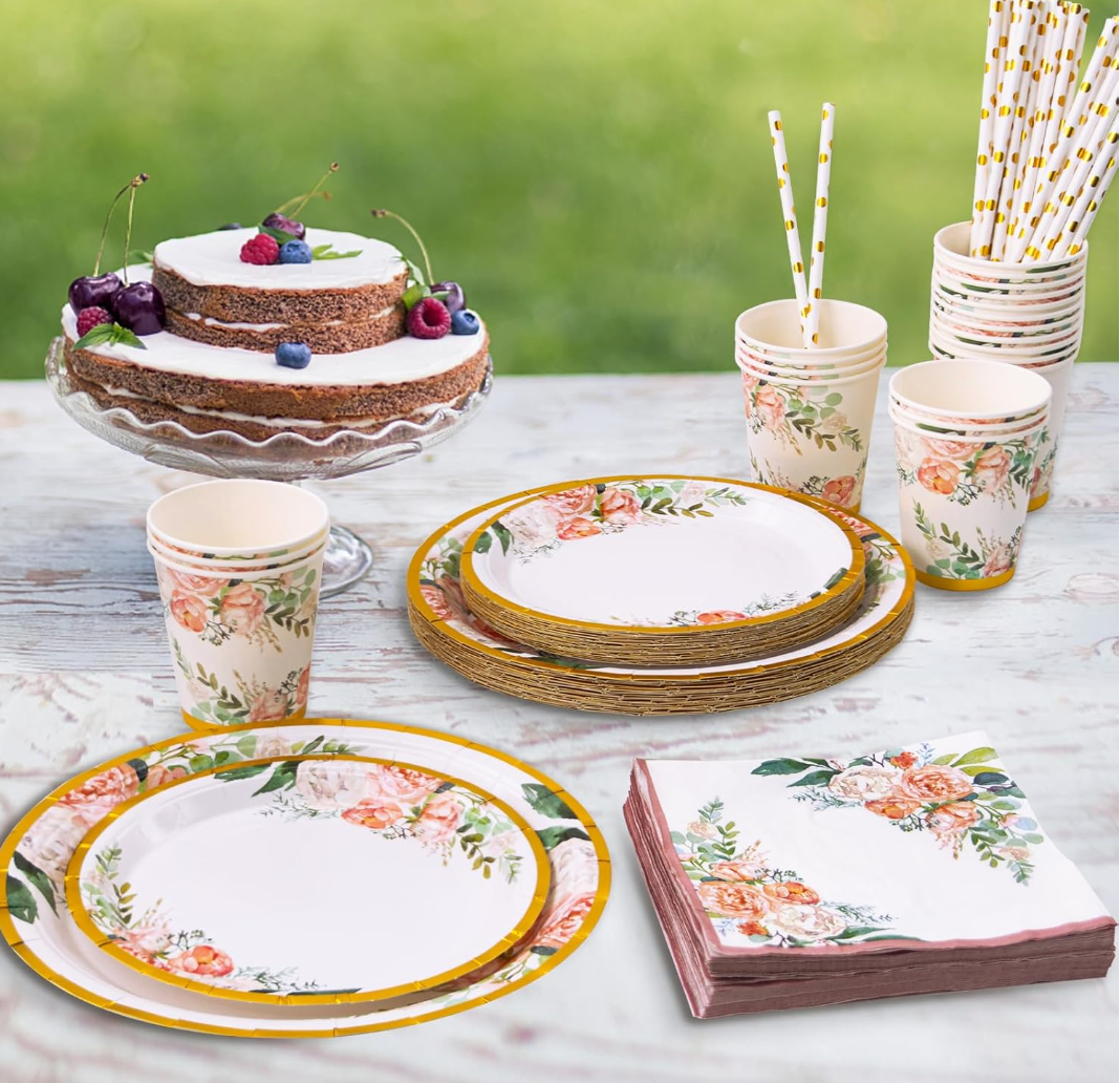 Kit de vaisselle fleuri 125 Pcs