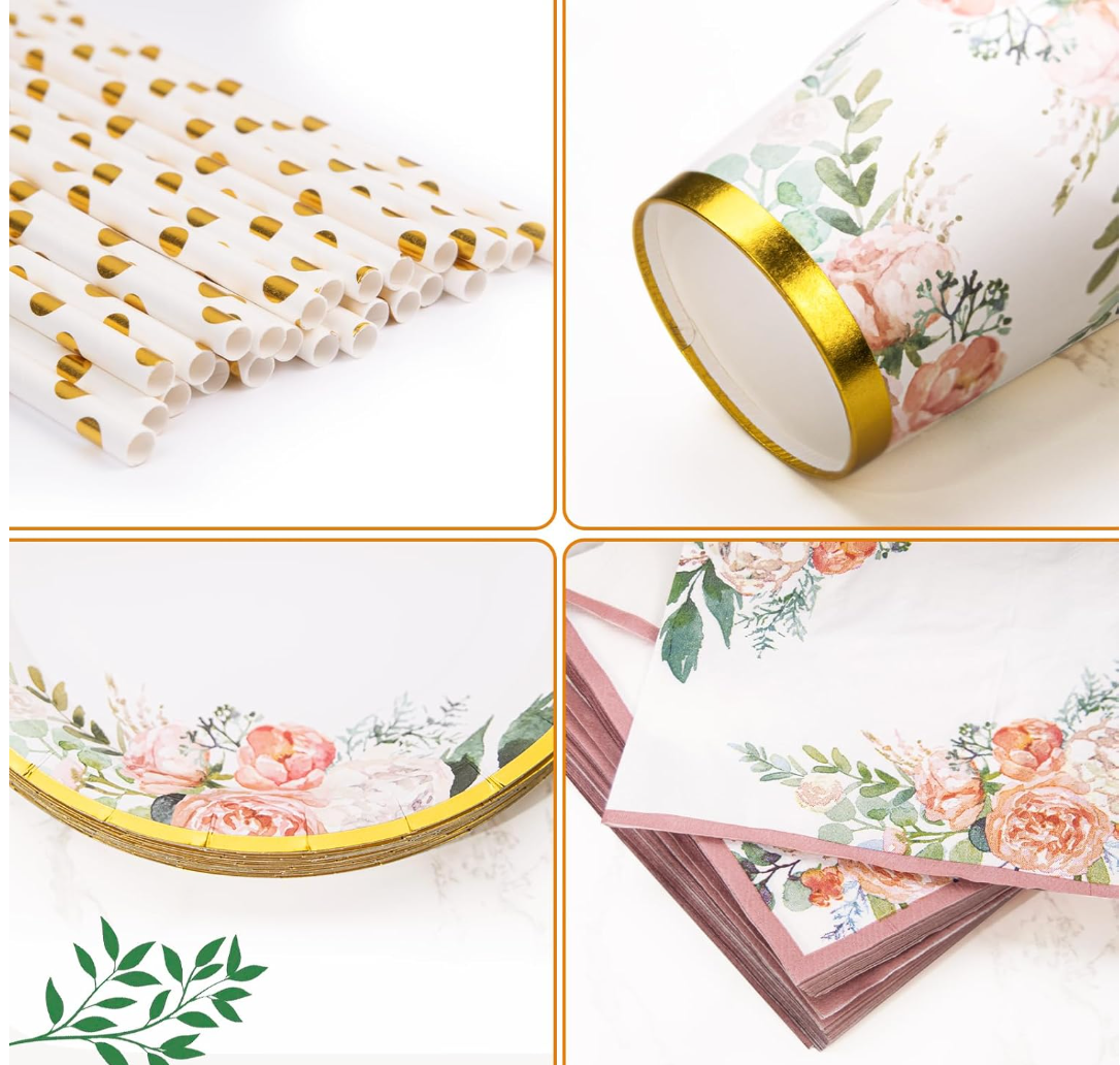 Kit de vaisselle fleuri 125 Pcs