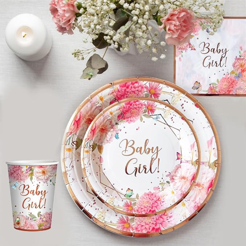 Kit de vaisselle de fĂȘte baby girl rose