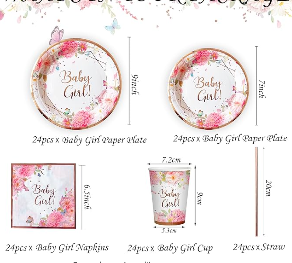Kit de vaisselle de fĂȘte baby girl rose