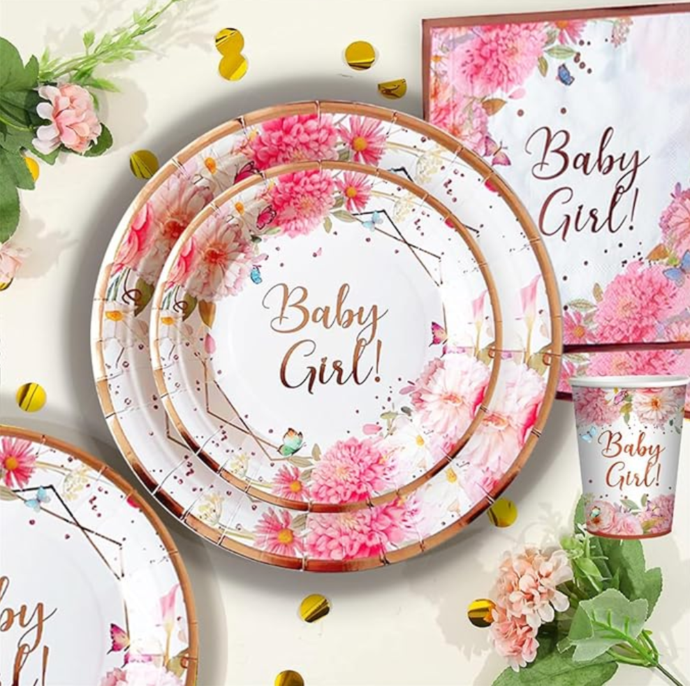 Kit de vaisselle de fĂȘte baby girl rose