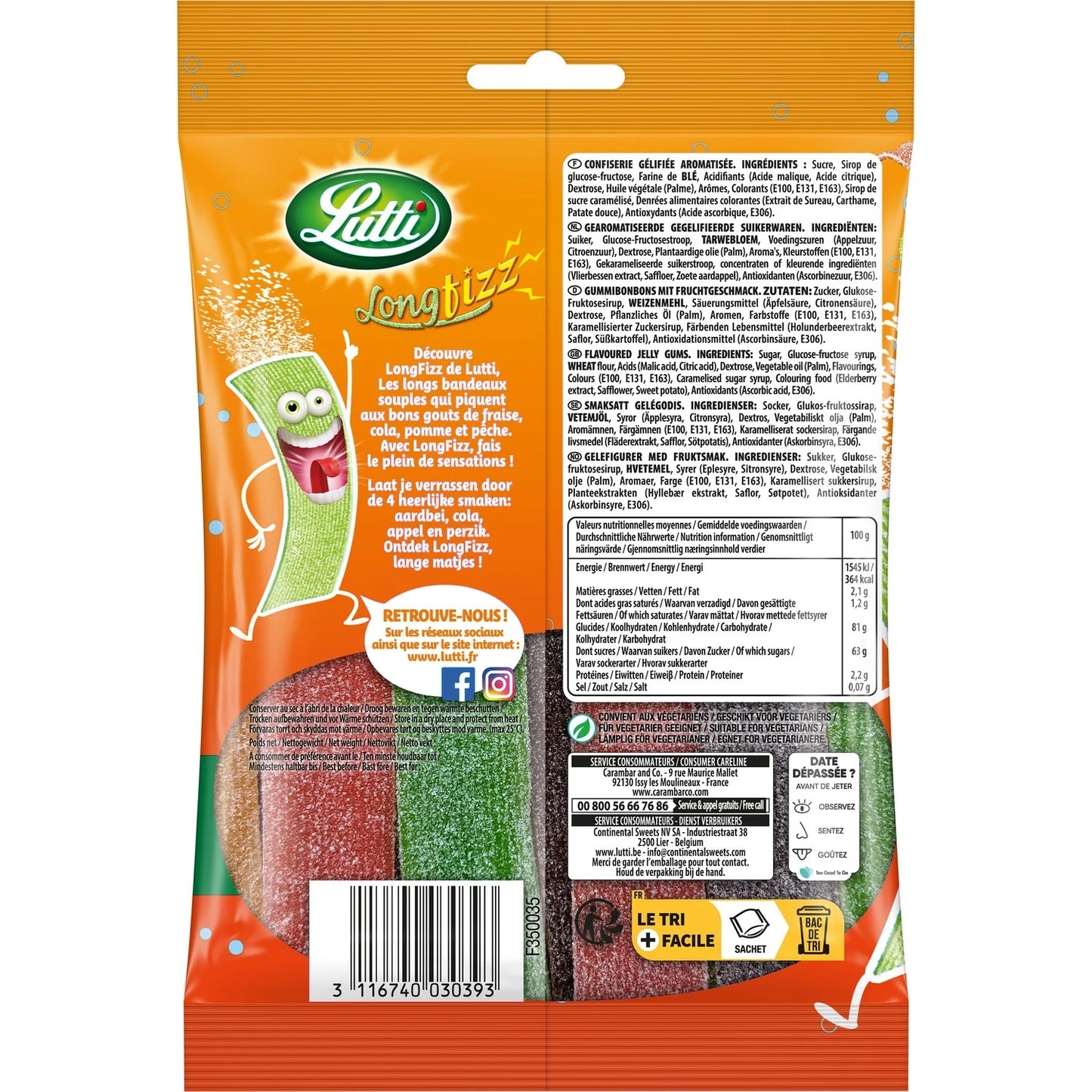 Lutti Longfizz Sour Fruit Candies 200g