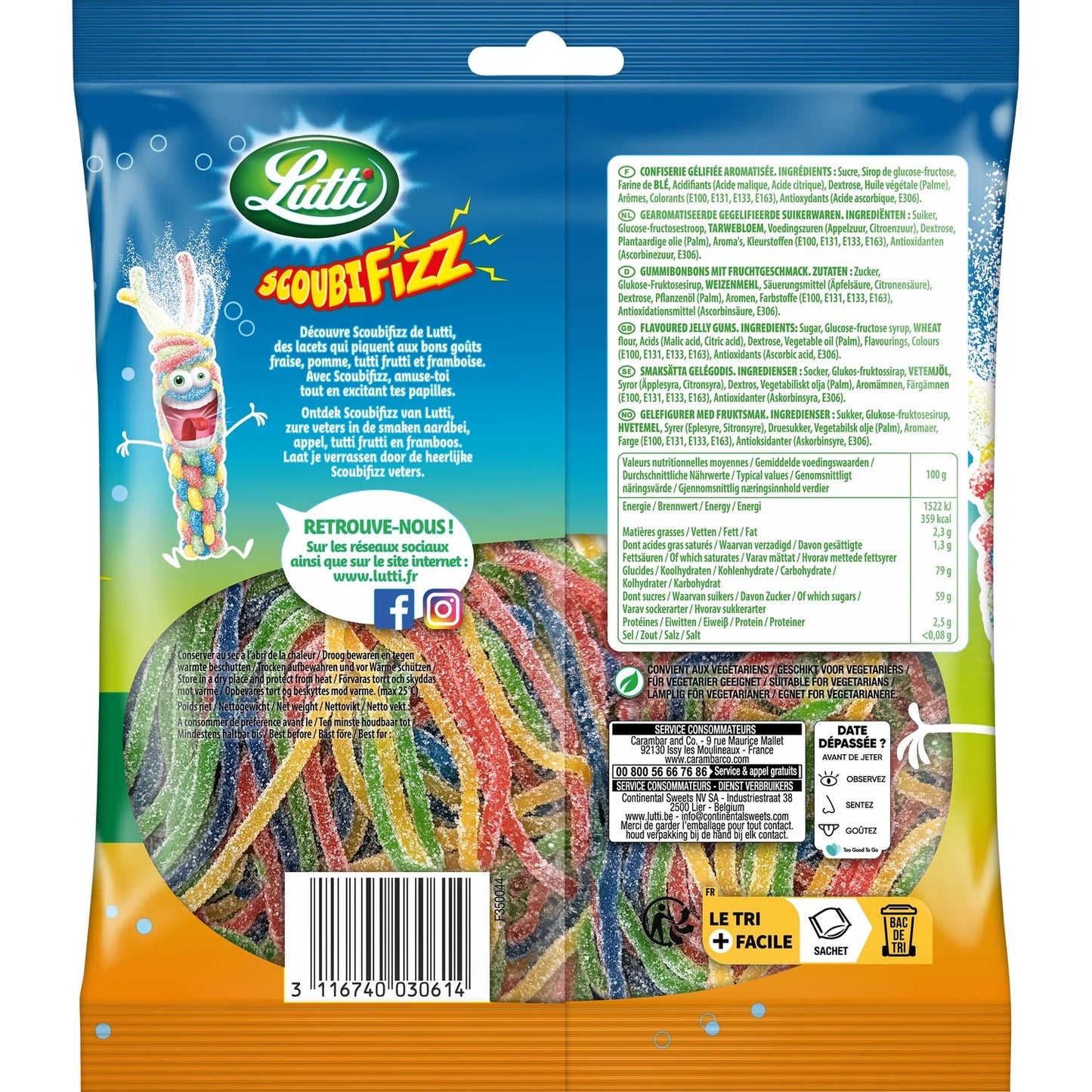 Lutti Sour Fruit-Flavored Scoubifizz Candies 180g