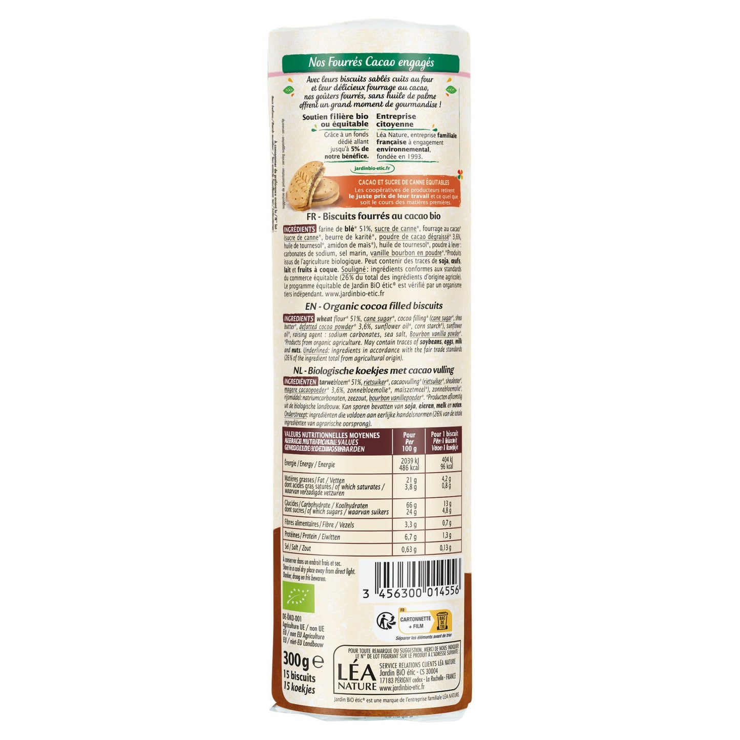 Organic chocolate-filled cookies JARDIN BIO ETIC