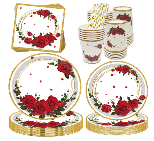 Kit de vaisselle roses 100 Pcs