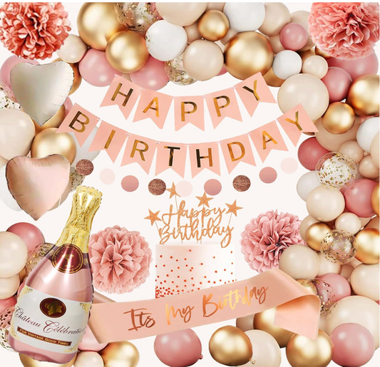 Rose gold birthday decorations kit