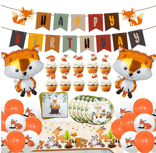 Fox birthday decoration kit