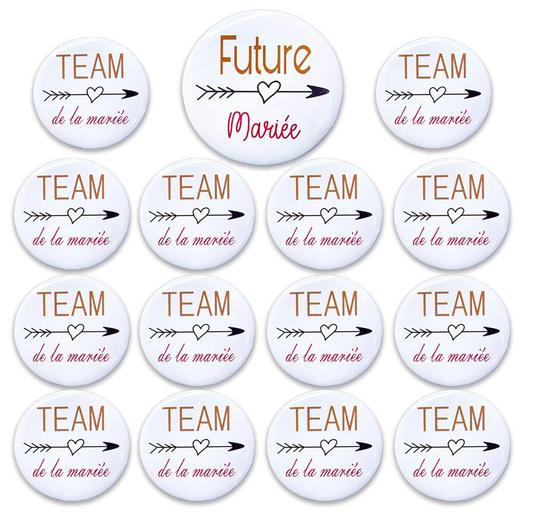 Badges Team de la mariée EVJF 15pcs