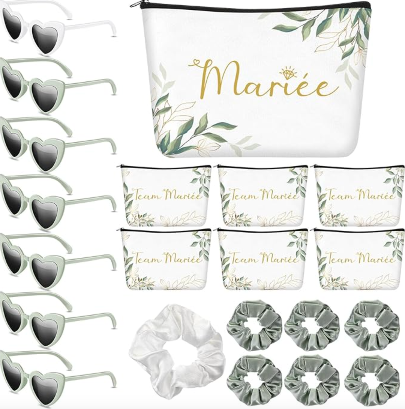 Bachelorette party accessories, glasses, scrunchies and pencil cases 