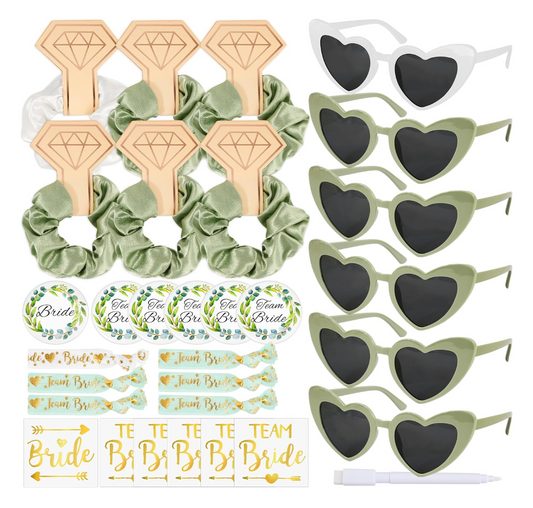 Green and white hen party accessories