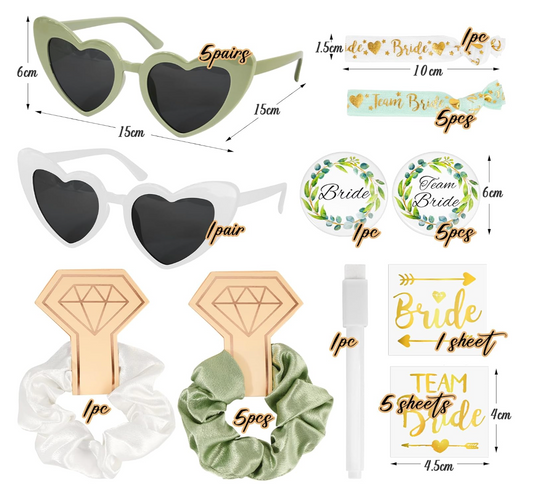 Green and white hen party accessories
