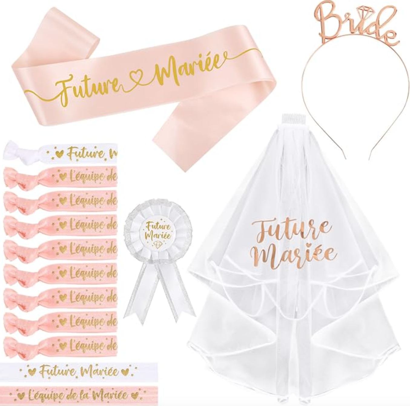 White-pink bachelorette party accessories 