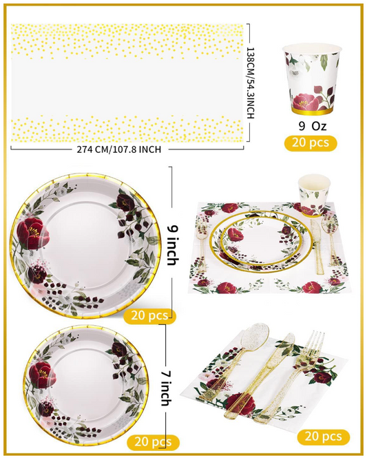 Elegant Floral Party Tableware Kit