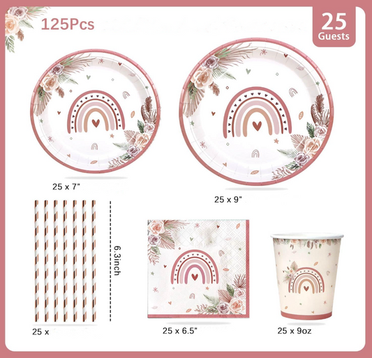 Boho Rainbow Party Tableware Kit