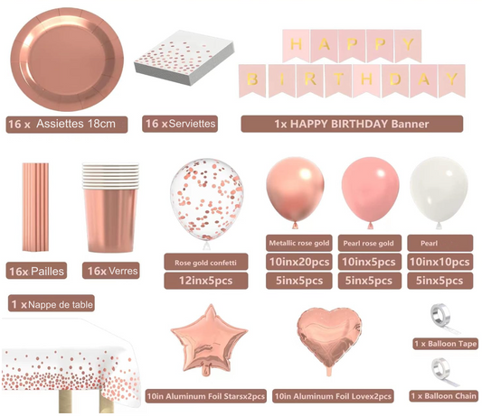Rose gold birthday decorations kit 