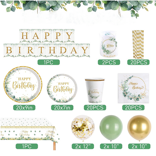 Birthday decoration kit leaves - white and gold 