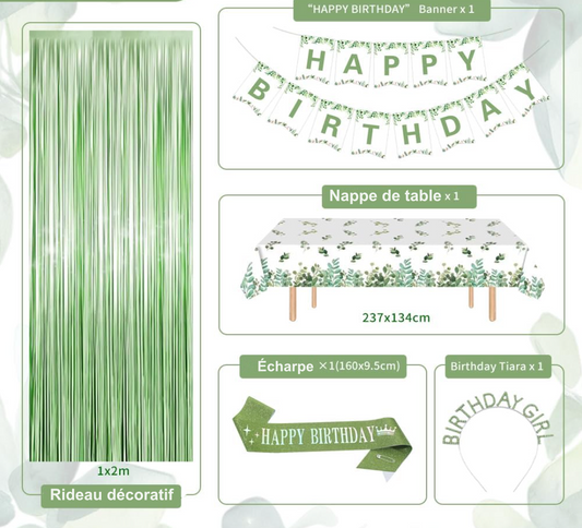Green-gold birthday decorations kit