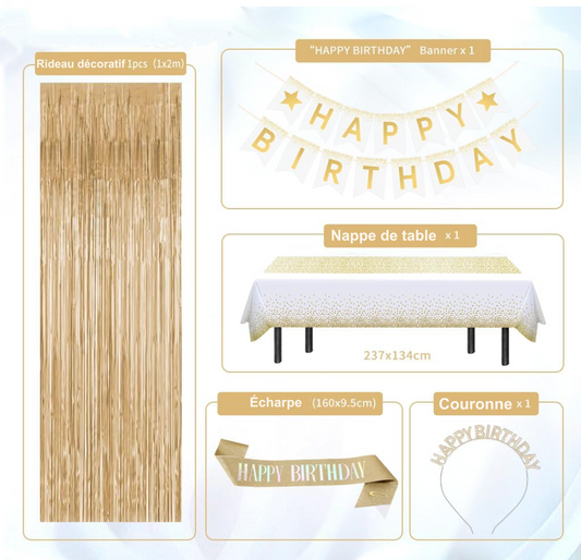White and gold birthday decorations kit 