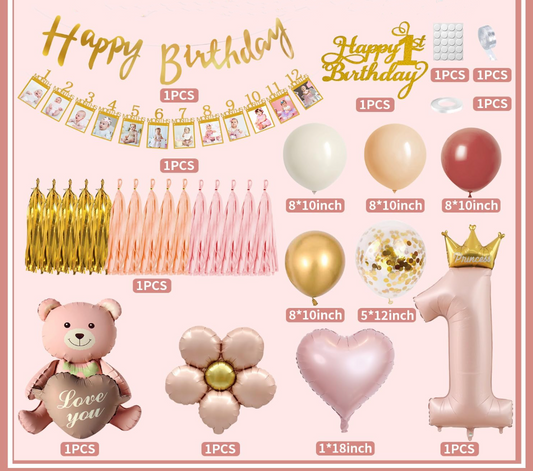 1st birthday bear decoration kit
