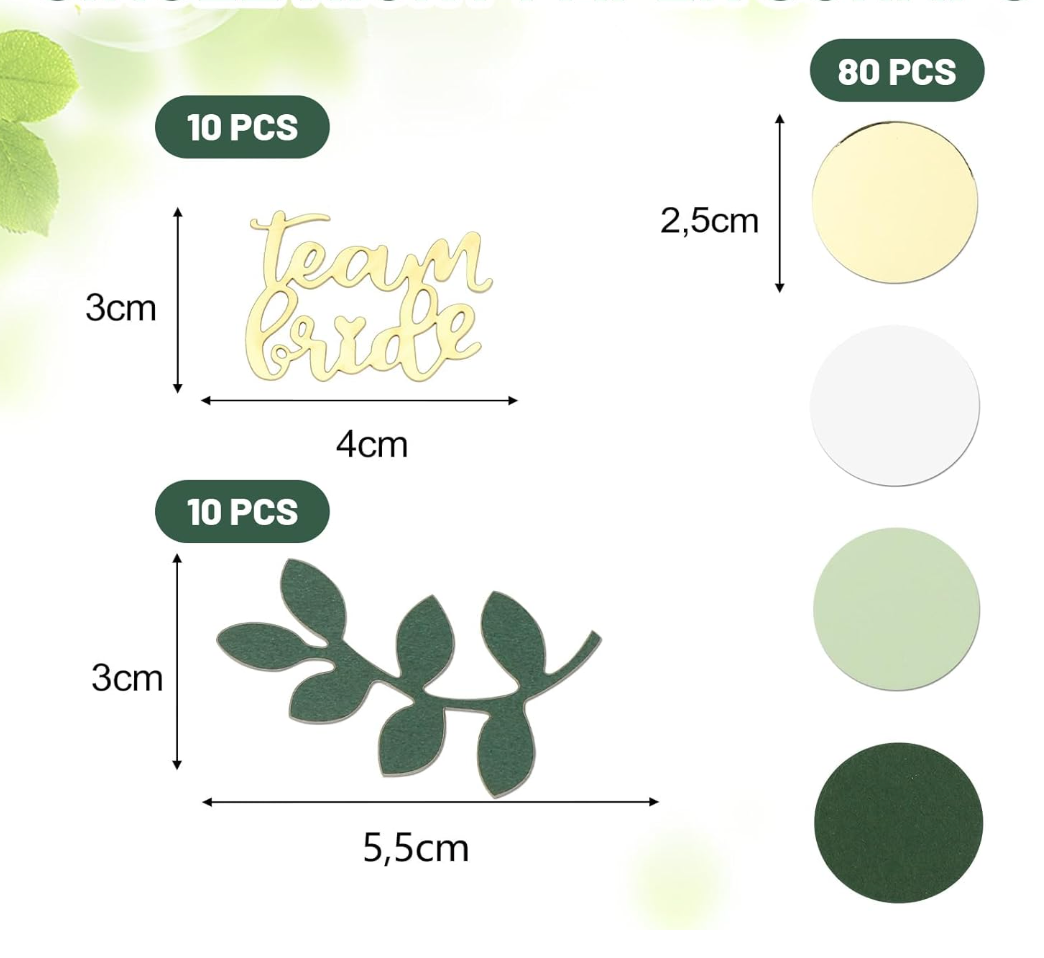 100 Pieces Team Bride Confetti Gold-Green
