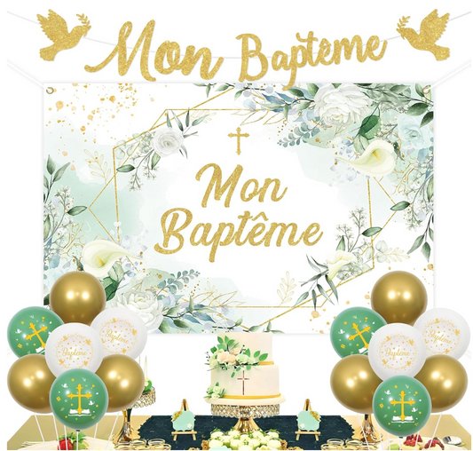 12 My Baptism Balloons and Golden Banner